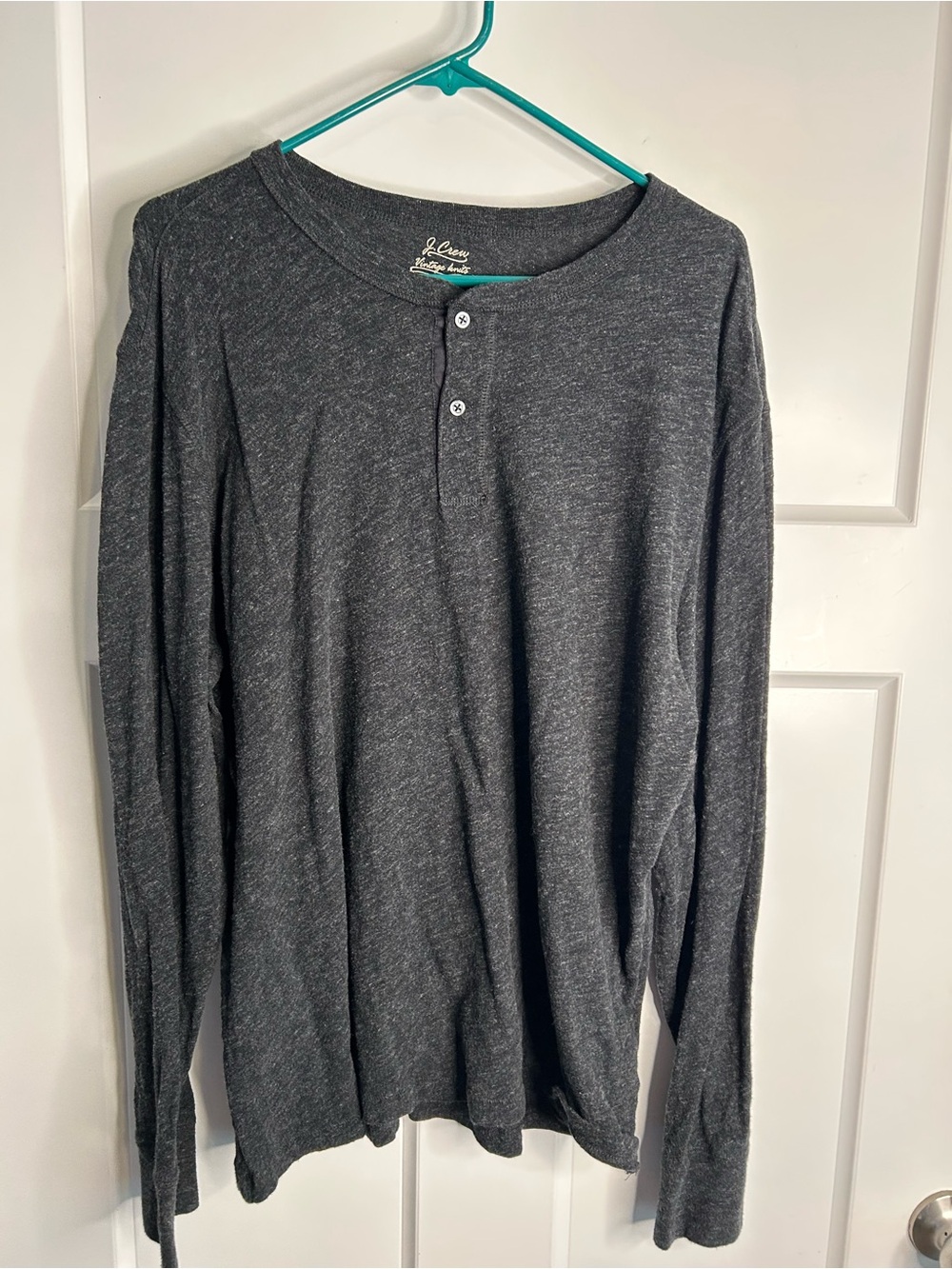 J Crew Vintage Knits Mens XL Long Sleeve Henley Gray Cotton 2442